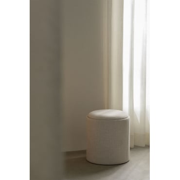 Berkeleni Ronde Gestoffeerde Poef Met Dienblad En Opbergruimte Ø40 Cm & Linnen Beige – Crème - Sklum