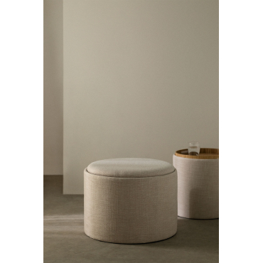 Ronde Poef Met Dienblad En Gestoffeerde Opberger Berkeleni Ø55 Cm & Linnen Beige – Crème - Sklum