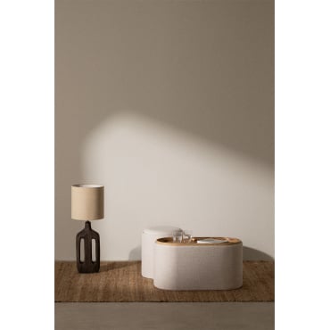 Berkeleni Gestoffeerde Ovale Salontafel Met Dienblad En Opbergruimte Linnen Beige – Crème - Sklum