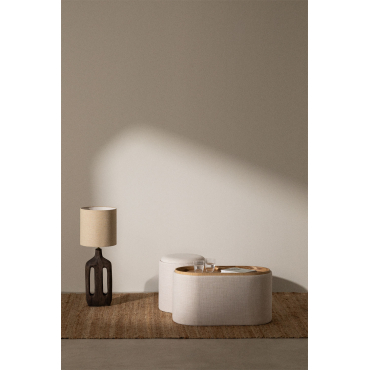 Berkeleni Ovale Salontafel Met Gestoffeerd Blad En Opbergruimte Linnen Beige – Crème - Sklum