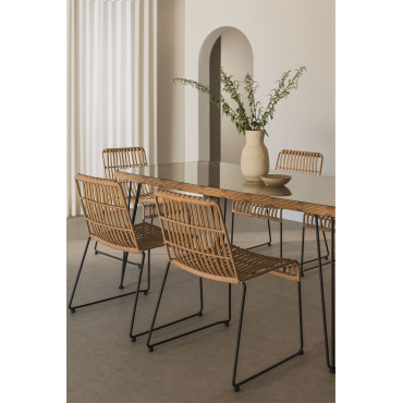 Rechthoekige Tafelset Van Synthetisch Riet (180x90 Cm) Leribert En 6 Eetkamerstoelen Van Synthetisch Rotan Aroa Natuurlijk - Sklum