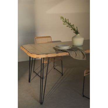 Rechthoekige Eettafel In Synthetisch Riet (180x90 Cm) Leribert Natuurlijk - Sklum