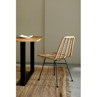 Pack Van 4 Eetkamerstoelen In Synthetisch Rotan Natuurlijke Gouda Natuurlijk & Zwart & Geen Kussen - Sklum