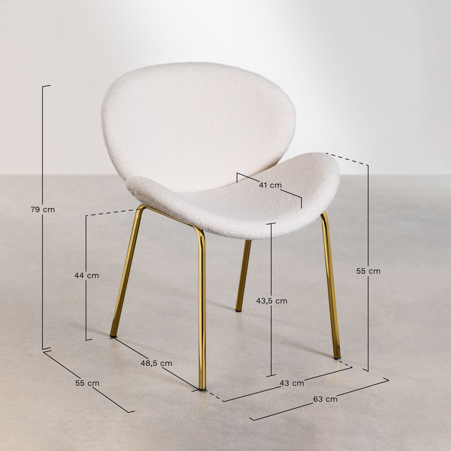 Eetkamerstoel bekleed met schapenvacht Fior, AFMETINGEN