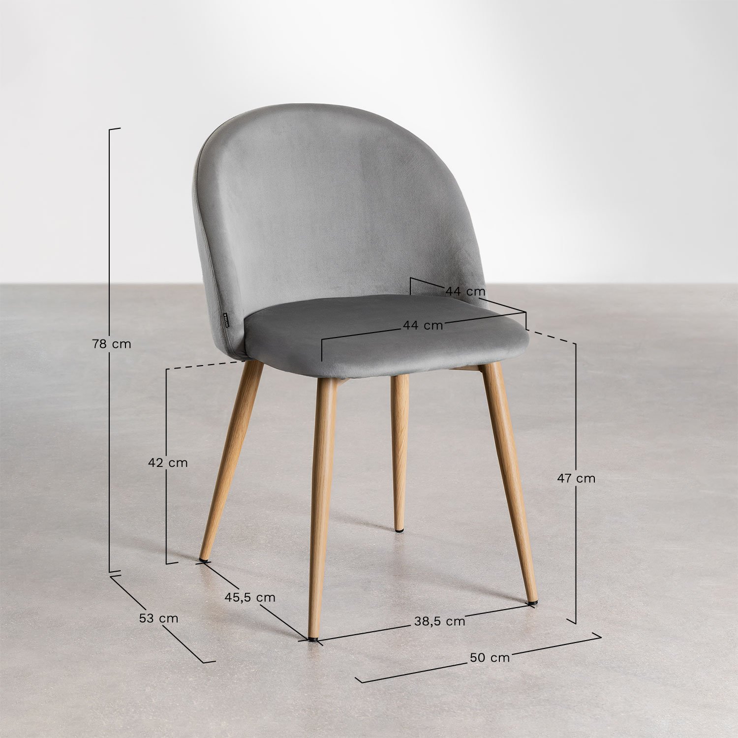 Set van 2 fluwelen eetkamerstoelen Kana, AFMETINGEN