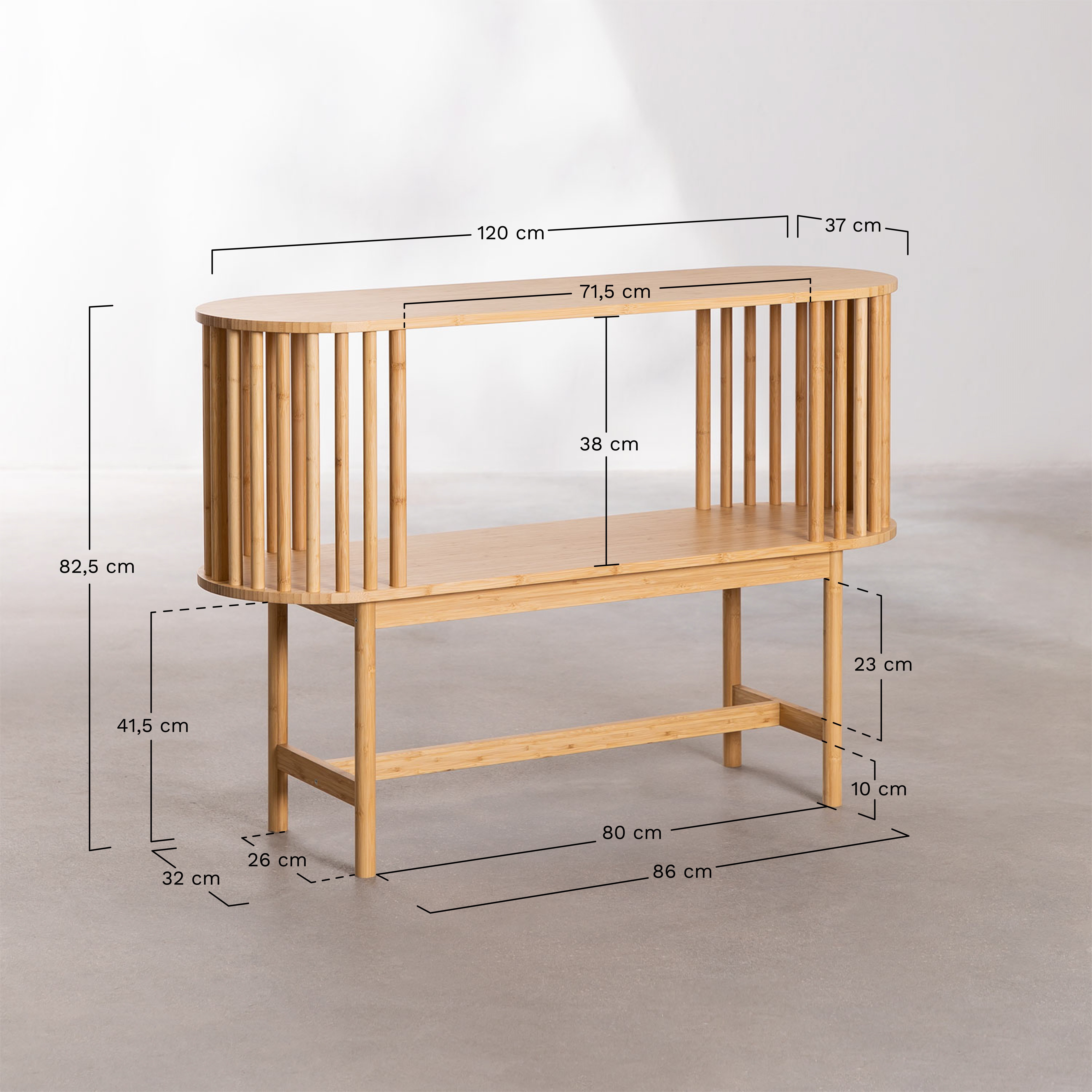 Connery bamboe haltafel, AFMETINGEN