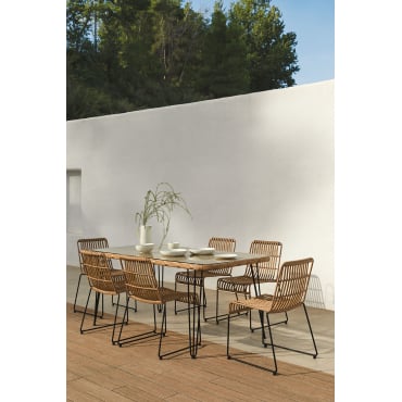 Rechthoekige Tafelset Van Synthetisch Riet (180x90 Cm) Leribert En 6 Tuinstoelen Van Synthetisch Rotan Aroa Natuurlijk - Sklum