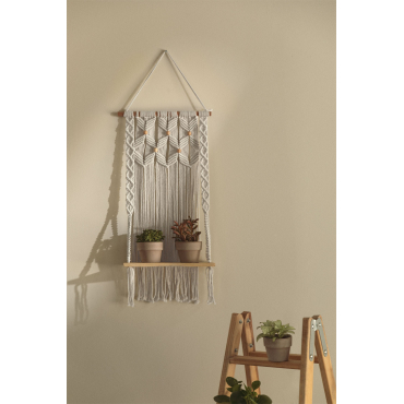 Wandtapijt Met Wandplank In Macramé Gaston Beige – Crème - Sklum