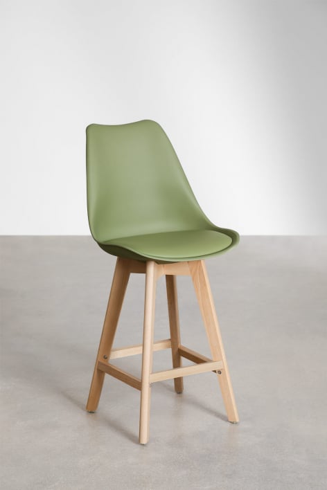 Hoge kruk 65 cm met kussen van army groen kunstleer Nordic