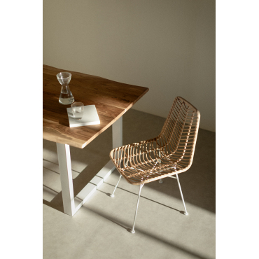 Set Van 2 Eetkamerstoelen In Synthetisch Rotan Natuurlijk Gouda Natuurlijk & Wit & Geen Kussen - Sklum