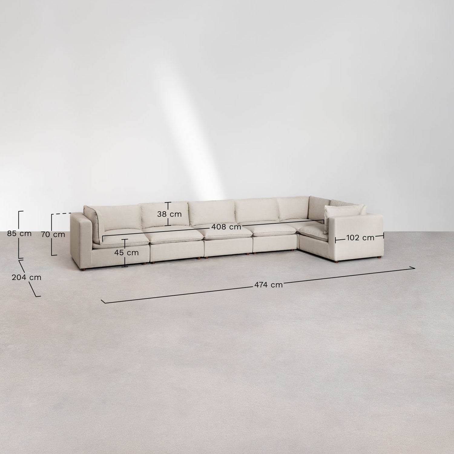 Estefan Style 6-delige modulaire hoekbank, AFMETINGEN