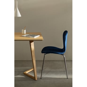 Set Van 4 Stapelbare Eetkamerstoelen In Fluweel Uit Blauw & Grijs – Chroom - Sklum