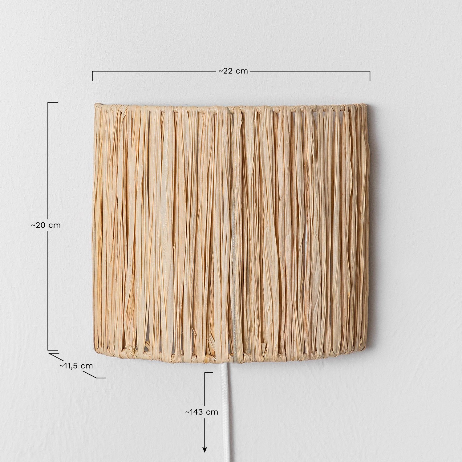 Duvert raffia wandlamp, AFMETINGEN