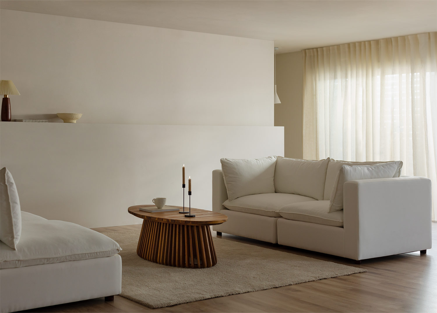 3-zits modulaire bank in French Terry stof met kussens - Zonder armleuningen - 76 x 73 x 76 cm - Wit