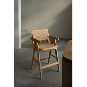 Hoge Kruk In Fresnohout En Rotan (65,5 Cm) Lali Natuurlijk Hout - Sklum