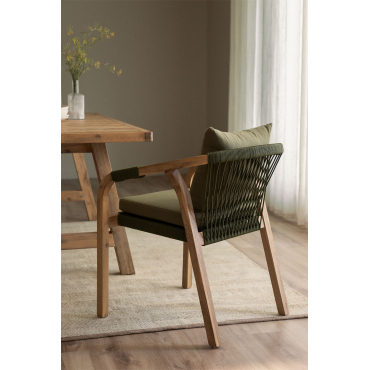 Set Van 4 Eetkamerstoelen Met Armleuningen In Dubai Acaciahout Leger Groen – Koel & Rustiek Acaciabruin - Sklum