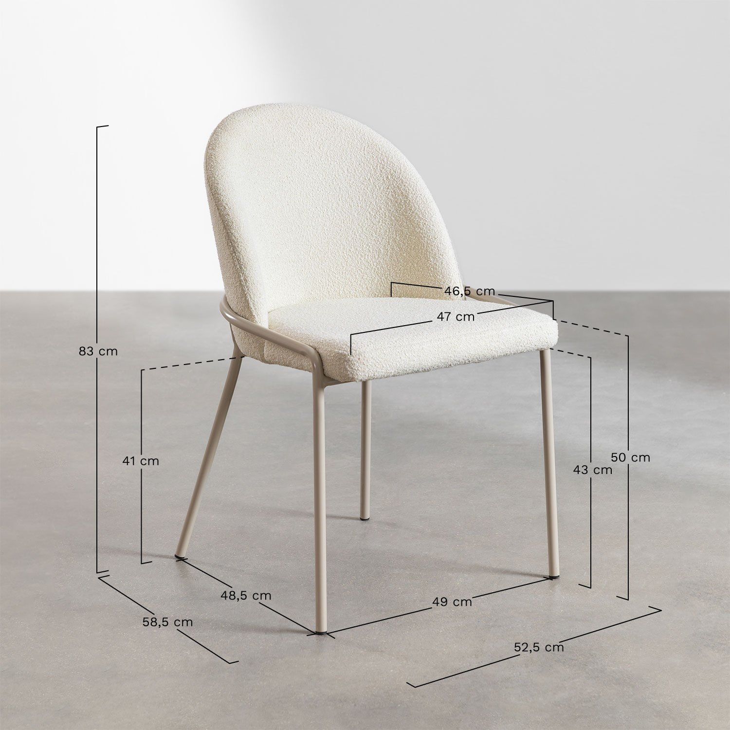 Pak van 4 Grolet gestoffeerde eetkamerstoelen, AFMETINGEN