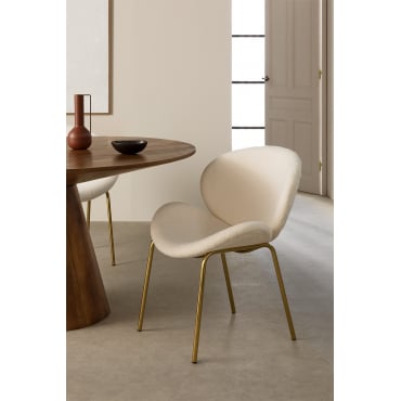 Eetkamerstoel Bekleed Met Schapenvacht Fior White & Goud - Sklum