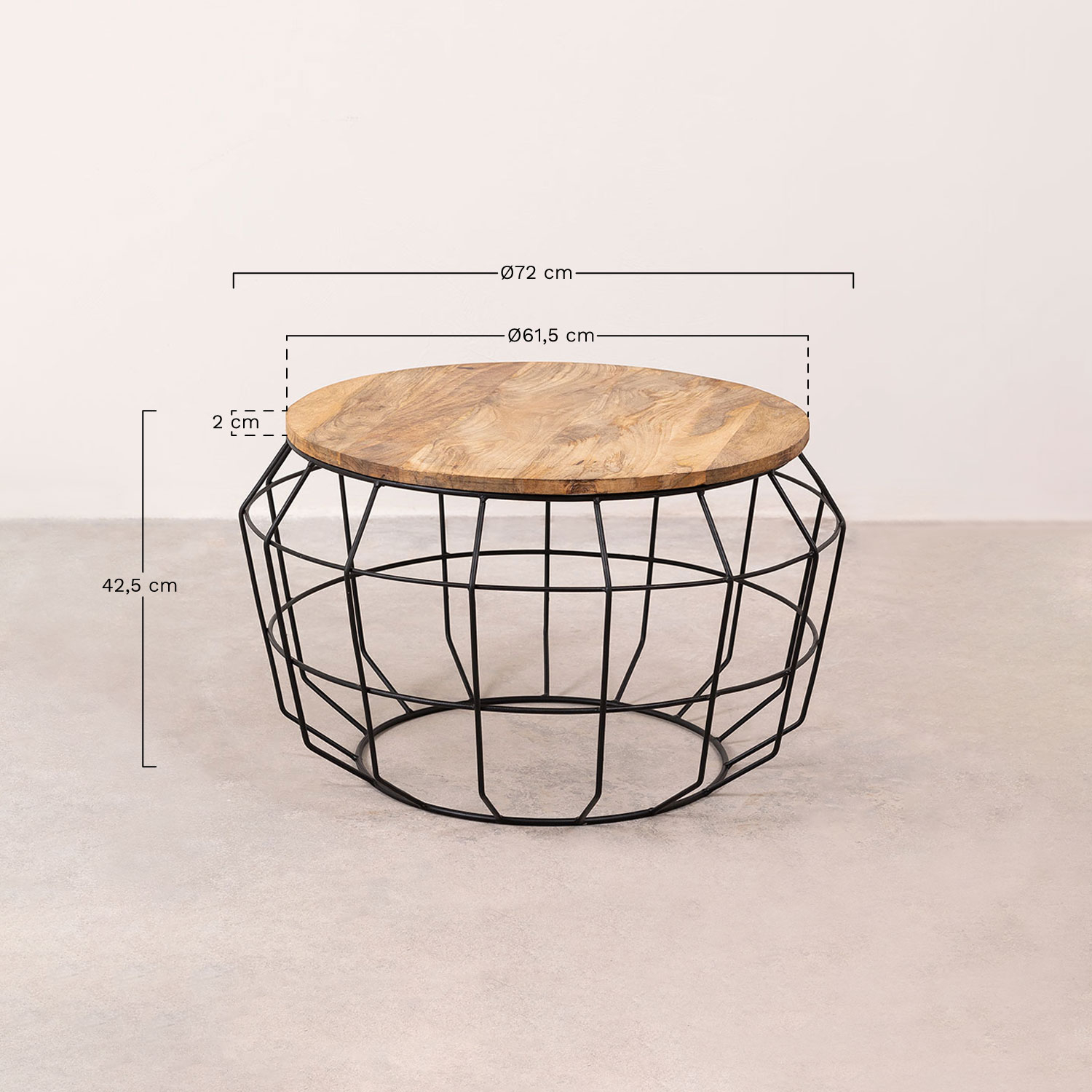 Ronde salontafel in mangohout (Ø72 cm) Koti, AFMETINGEN