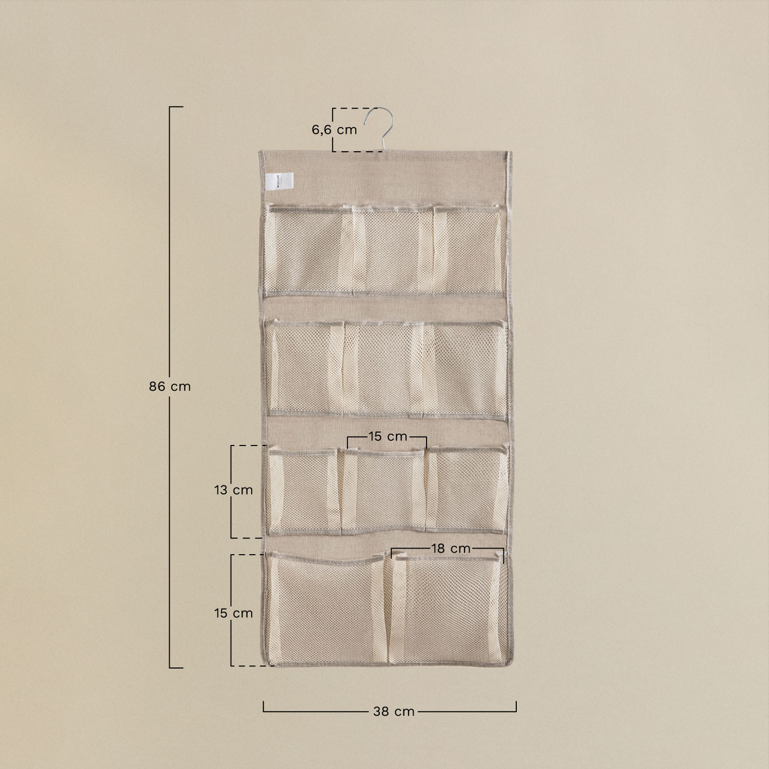 Klere Hangende Organizer met Metalen Hanger, AFMETINGEN