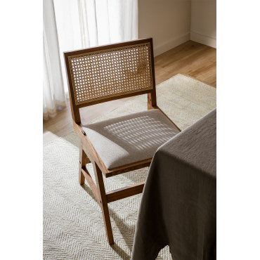 Set Van 4 Eetkamerstoelen In Essenhout En Rotan Gestoffeerd Lali Ash Brown - Sklum