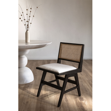 Set Van 4 Eetkamerstoelen In Essenhout En Rotan Gestoffeerd Lali Gewoon Zwart - Sklum