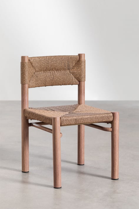 Pack van 4 eetkamerstoelen van synthetisch riet en aluminium Greitiel