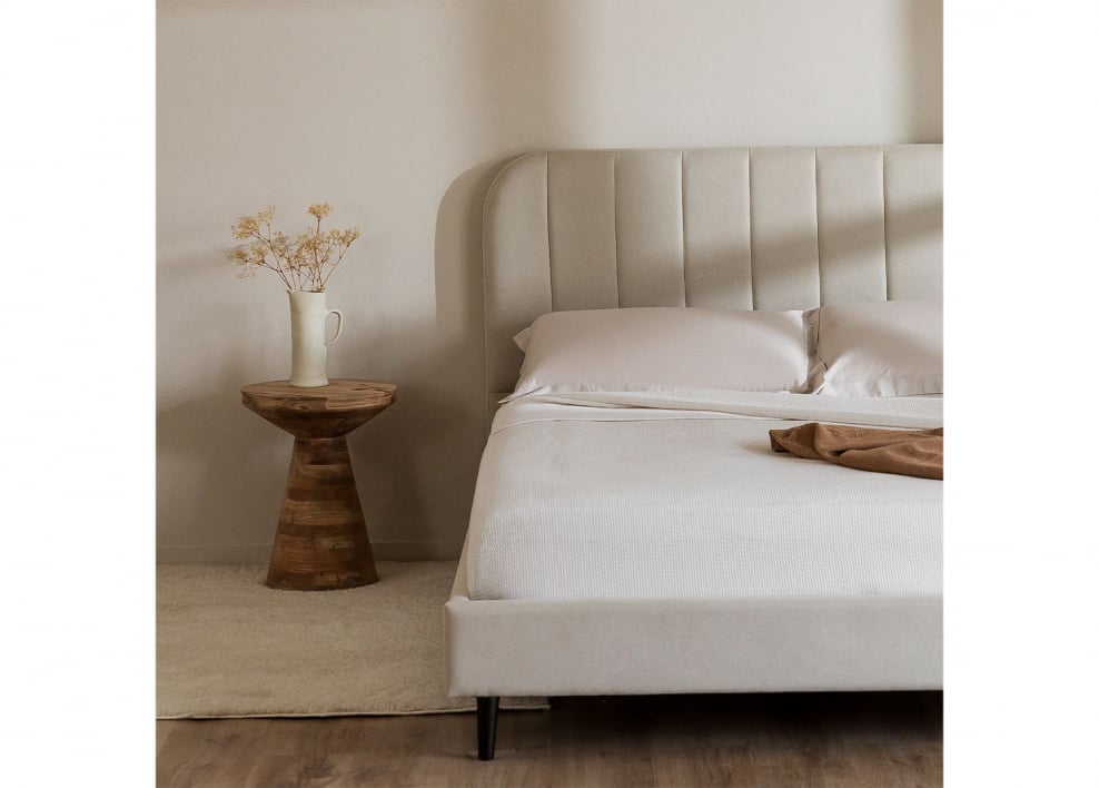 Gestoffeerd bed voor matras 160x200cm off-white Maialen - Stof Gebroken Wit  