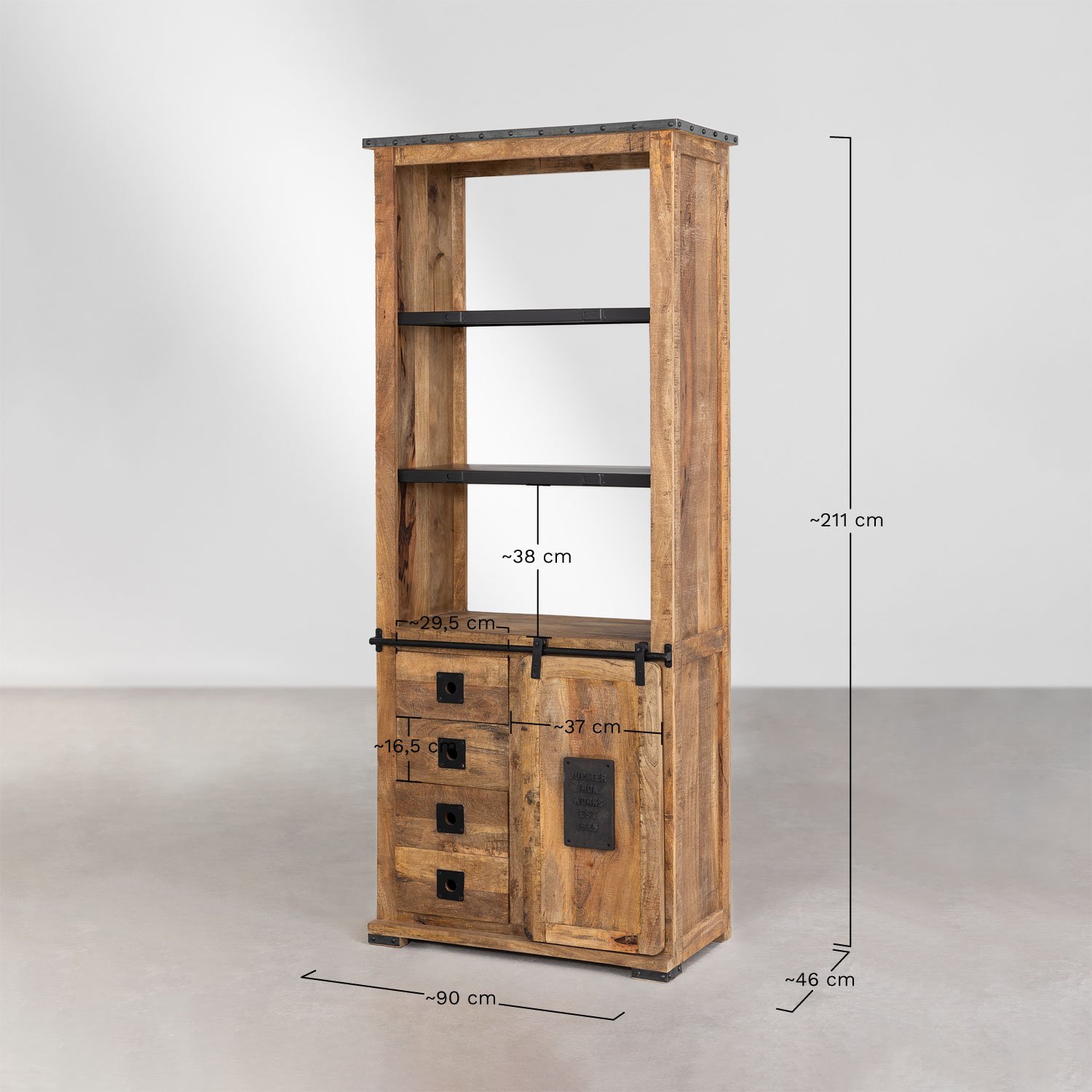 Uain mangohouten kast met vier lades, AFMETINGEN