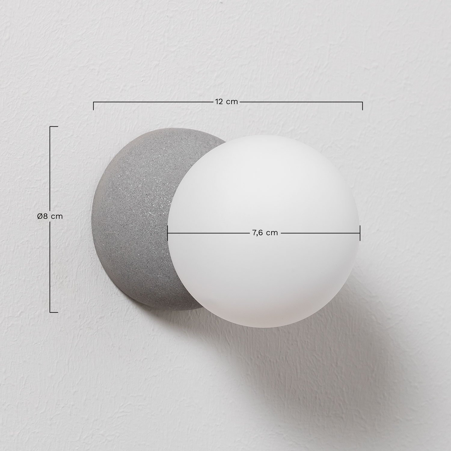 Wandlamp van keramiek met glazen bol Bublik, AFMETINGEN