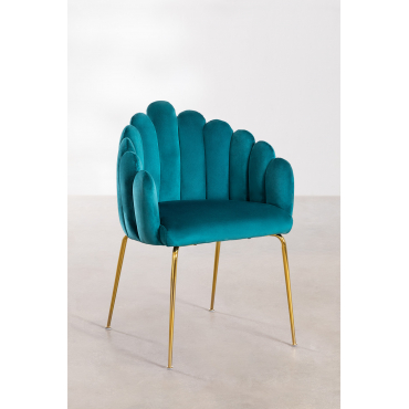 Set Van 4 Markina Fluwelen Eetkamerstoelen Blauw – Intens Turquoise - Sklum
