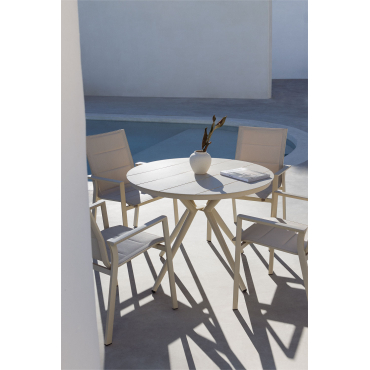 Ronde Tafelset (ø100 Cm) Valerie En 4 Stapelbare Tuinstoelen In Karena Aluminium Tapioca Beige - Sklum