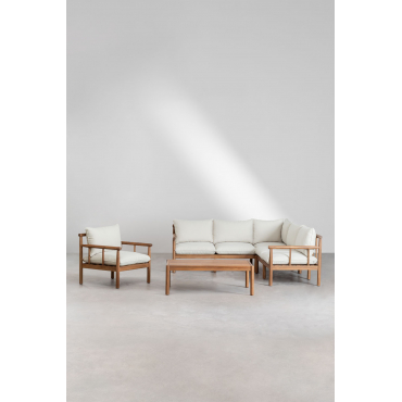 Melvin Woonkamer Set Met 5-zits Hoekbank, Fauteuil En Salontafel Van Acaciahout Acacia Bruin - Sklum