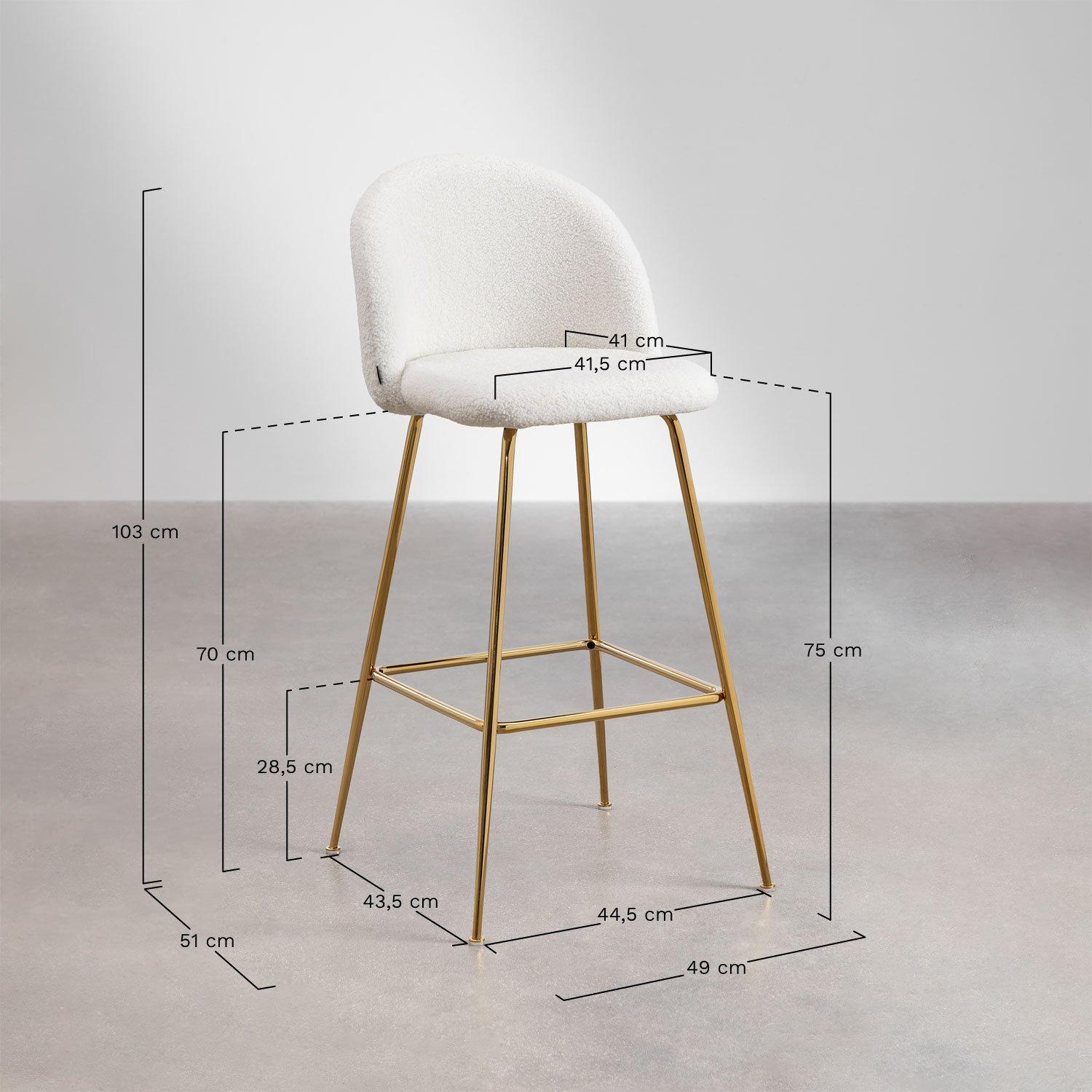 Kana Design hoge kruk in schapenvacht, AFMETINGEN