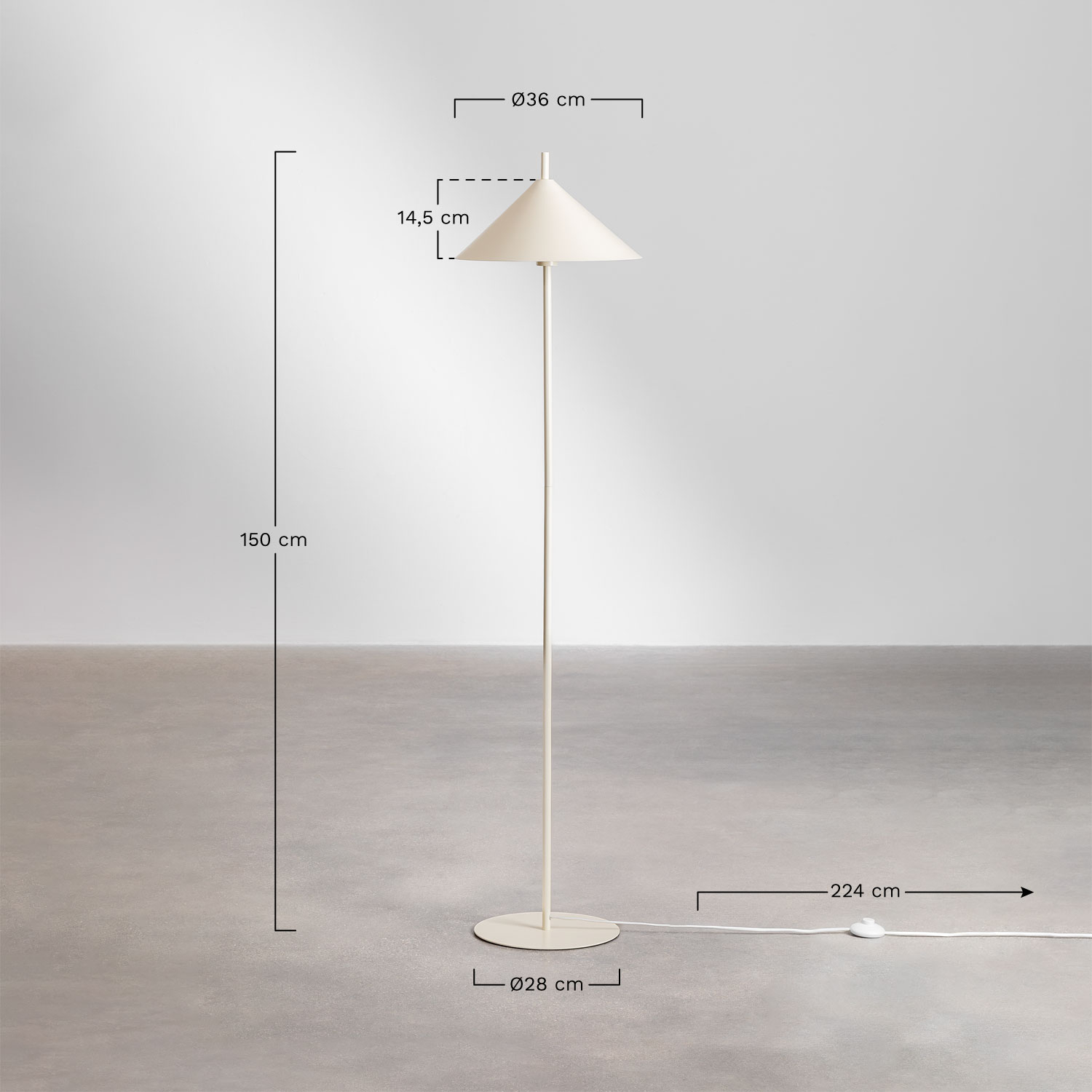 Aziel metalen vloerlamp, AFMETINGEN