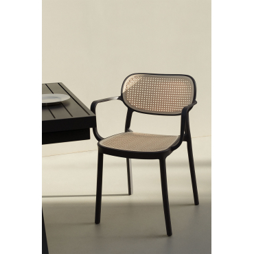 Set Van 4 Stapelbare Tuinstoelen Met Armleuningen Omara Grijs – Grafiet - Sklum