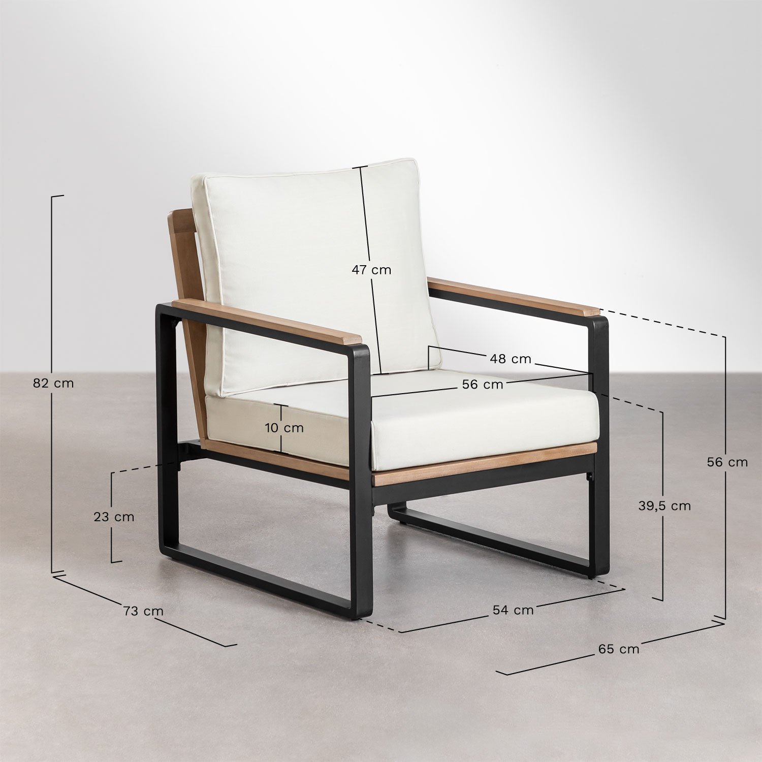 Giselle fauteuil van aluminium en acaciahout, AFMETINGEN
