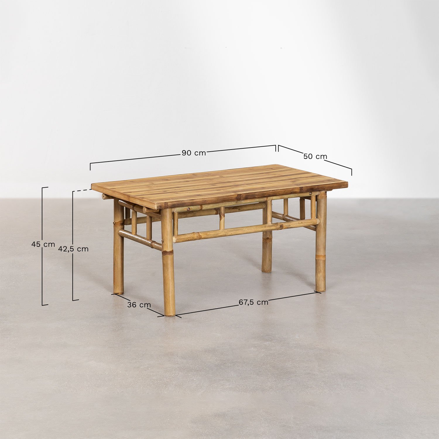 Tuinset met 2-zitsbank en salontafel 90x50 cm in bamboe Livayna, AFMETINGEN