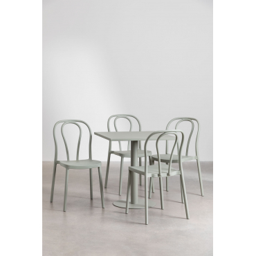 Set Met Vierkante Tafel 70x70 Cm En 4 Tuinstoelen Mizzi Groen – Khaki - Sklum
