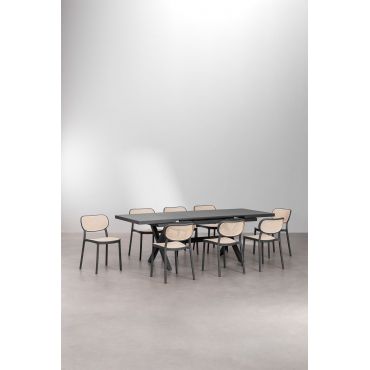 Set Uitschuifbare Rechthoekige Aluminium Tuintafel (180-240x90 Cm) Karena En 8 Omara Tuinstoelen Grijs – Grafiet - Sklum