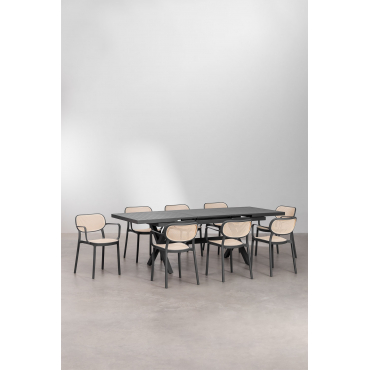 Karena Uitschuifbare Rechthoekige Aluminium Tuintafelset (180-240x90 Cm) En 8 Omara Tuinstoelen Met Armleuningen Grijs – Grafiet - Sklum