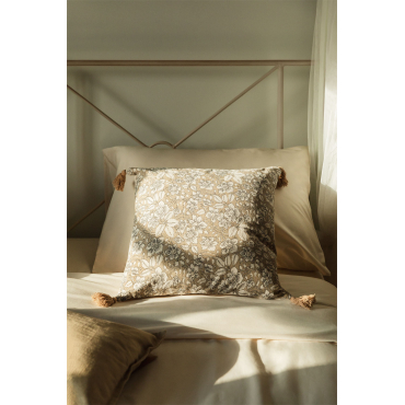 Vierkant Katoenen Kussen (45x45 Cm) Odilon Beige – Linnen - Sklum