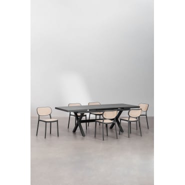 Set Uitschuifbare Rechthoekige Aluminium Tuintafel (180-240x90 Cm) Karena En 6 Omara Tuinstoelen Grijs – Grafiet - Sklum