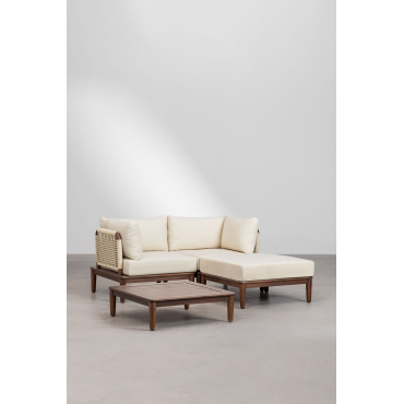 Tuinset Met 2-delige Modulaire Bank Met 2 Hoekfauteuils, Salontafel En Poef In Giulia Acaciahout Beige – Crème - Sklum