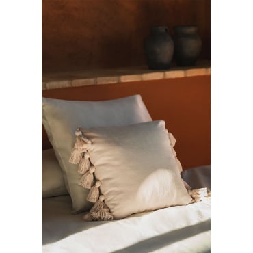 Vierkant Katoenen Kussen (45x45 Cm) Monsey Beige – Linnen - Sklum