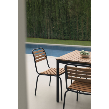 Set Van 6 Stapelbare Tuinstoelen In Staal En Acaciahout Artus Zwart - Sklum