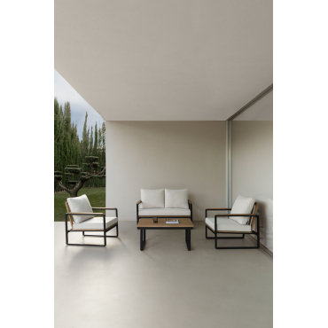 Giselle Tuinset Met 2-zitsbank, 2 Fauteuils En Salontafel In Aluminium En Acaciahout Zwart - Sklum