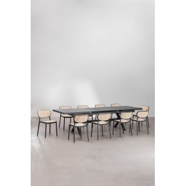 Set Uitschuifbare Rechthoekige Aluminium Tuintafel (240-300x100 Cm) Karena En 10 Omara Tuinstoelen Grijs – Grafiet - Sklum