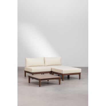 Giulia-tuinset Met Een Modulaire Tweedelige Bank, Salontafel En Poef Van Acaciahout. Beige – Crème - Sklum