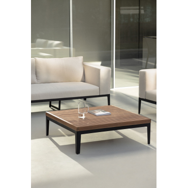 Vierkante Tuintafel 100x100 Cm Van Aluminium En Acaciahout Taranis Zwart - Sklum